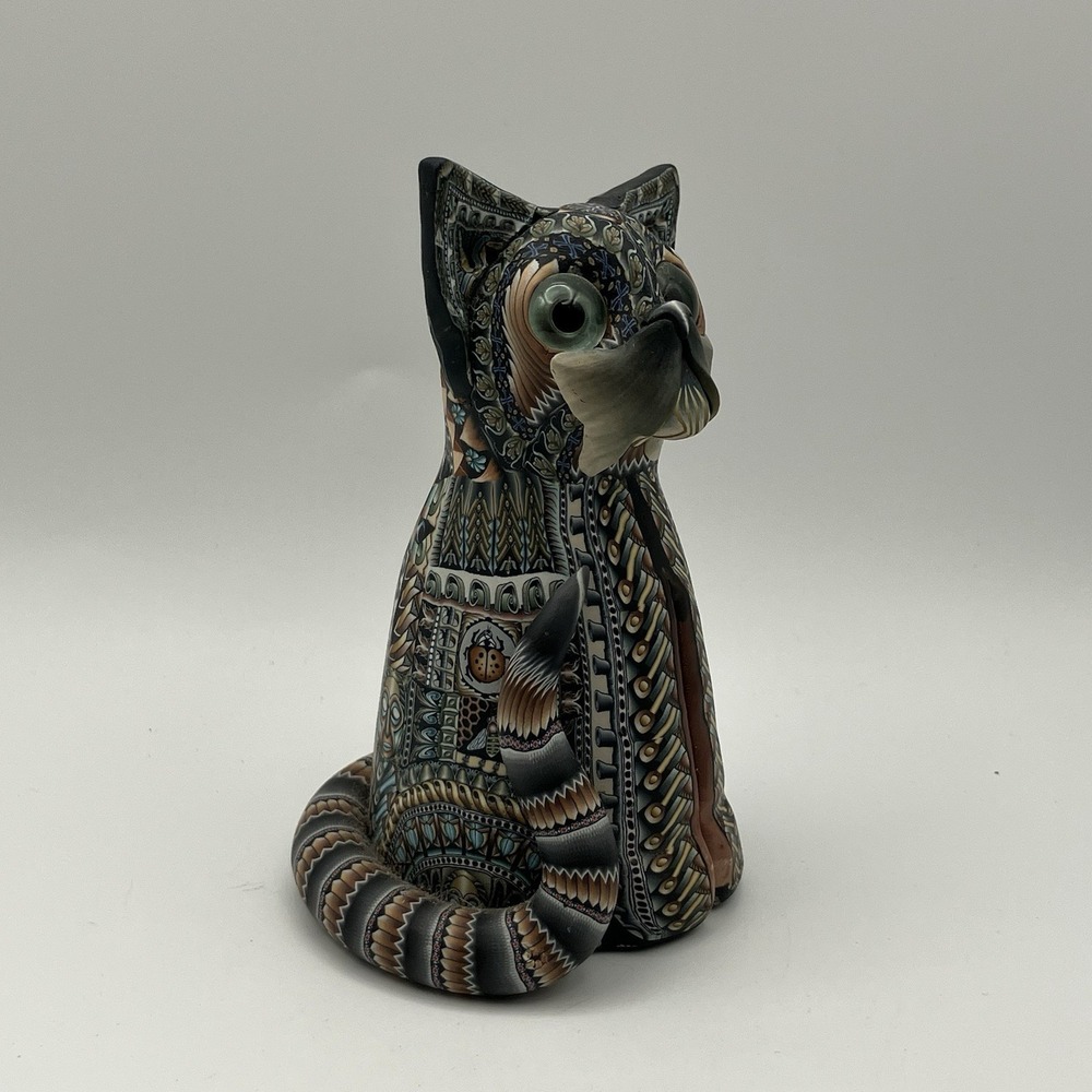 Vtg 2004 Jon Stuart Anderson Sitting Cat Fimo Figurine / Polymer Clay /Flaw